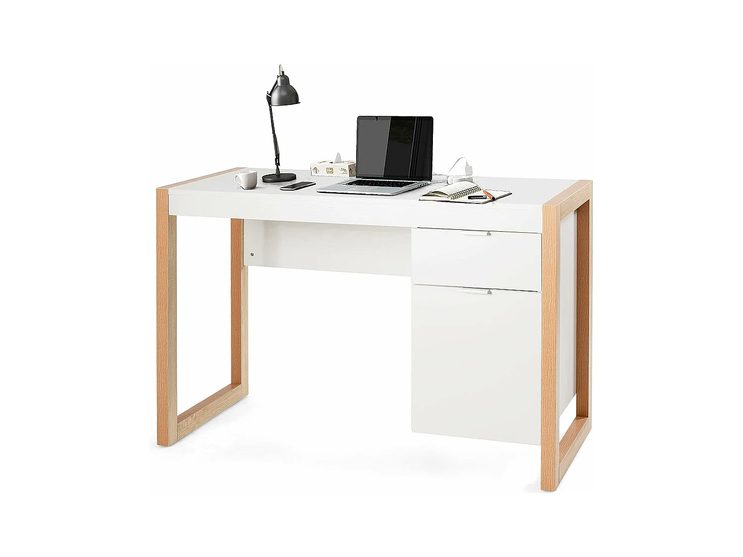 Bureau Informatique Style Moderne 112,5 x 50 x 75 CM, 2 Grands Tiroirs pour Rangements, Table d’Etude pour Chambre de Bureau à Domicile en MDF