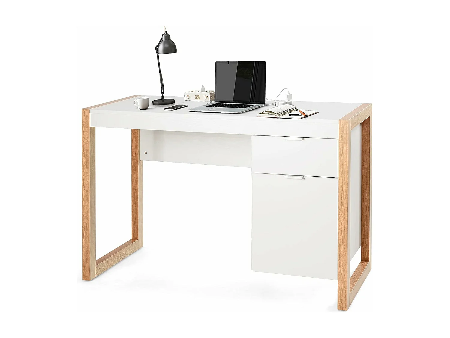 Bureau Informatique Style Moderne 112,5 x 50 x 75 CM, 2 Grands Tiroirs pour Rangements, Table d’Etude pour Chambre de Bureau à Domicile en MDF
