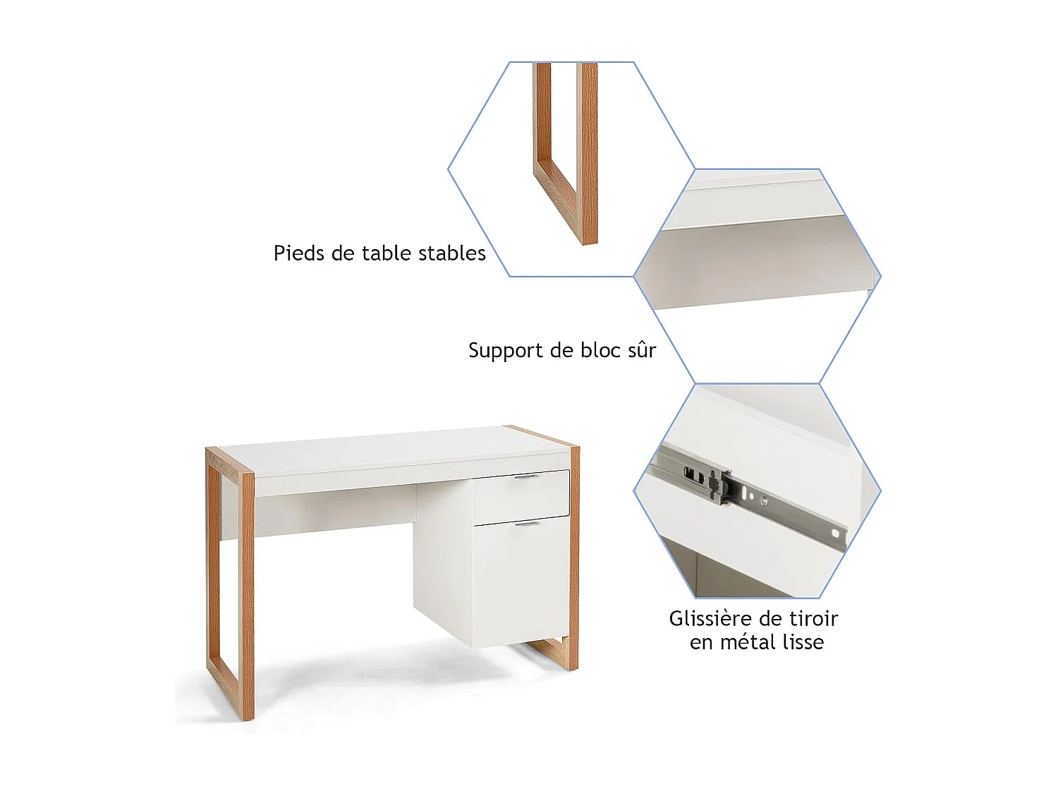 Bureau Informatique Style Moderne 112,5 x 50 x 75 CM, 2 Grands Tiroirs pour Rangements, Table d’Etude pour Chambre de Bureau à Domicile en MDF