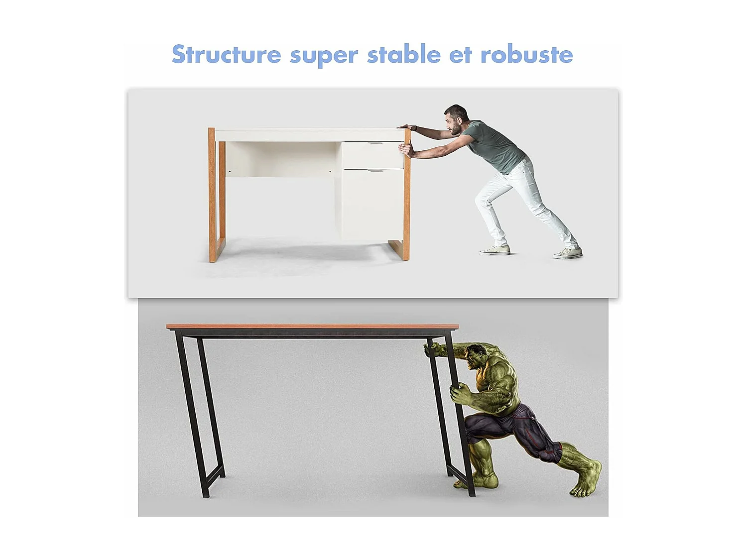 Bureau Informatique Style Moderne 112,5 x 50 x 75 CM, 2 Grands Tiroirs pour Rangements, Table d’Etude pour Chambre de Bureau à Domicile en MDF