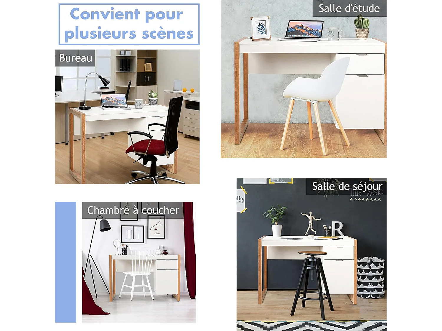 Bureau Informatique Style Moderne 112,5 x 50 x 75 CM, 2 Grands Tiroirs pour Rangements, Table d’Etude pour Chambre de Bureau à Domicile en MDF