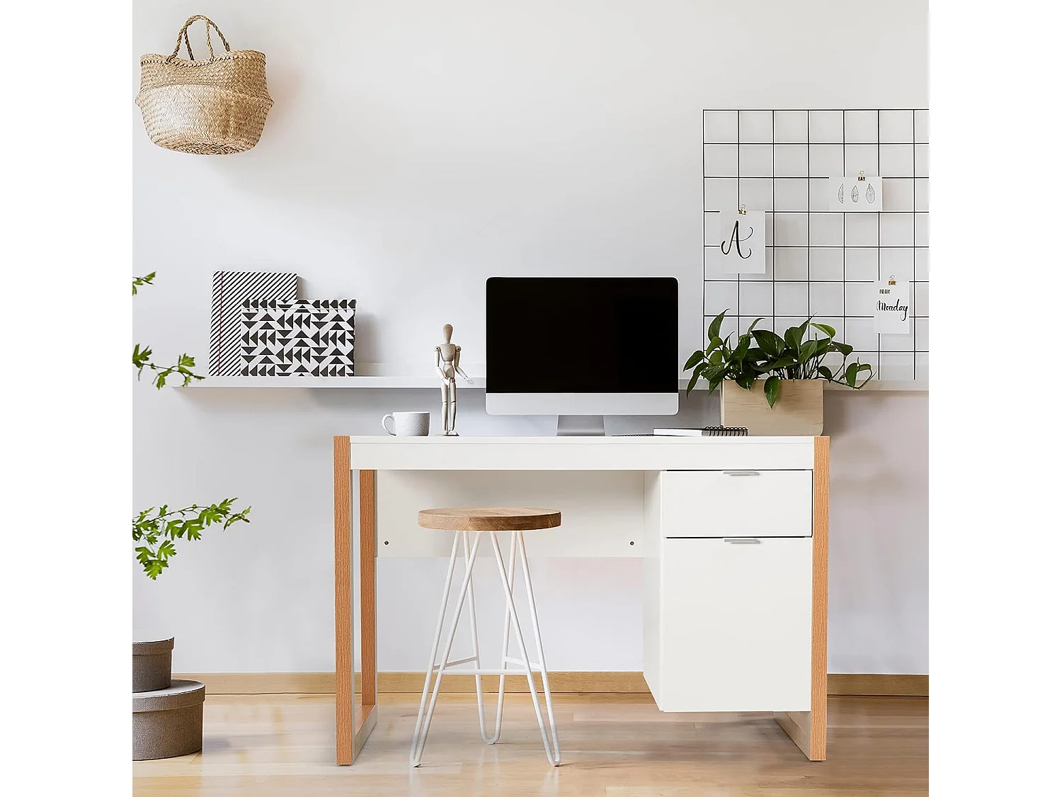 Bureau Informatique Style Moderne 112,5 x 50 x 75 CM, 2 Grands Tiroirs pour Rangements, Table d’Etude pour Chambre de Bureau à Domicile en MDF