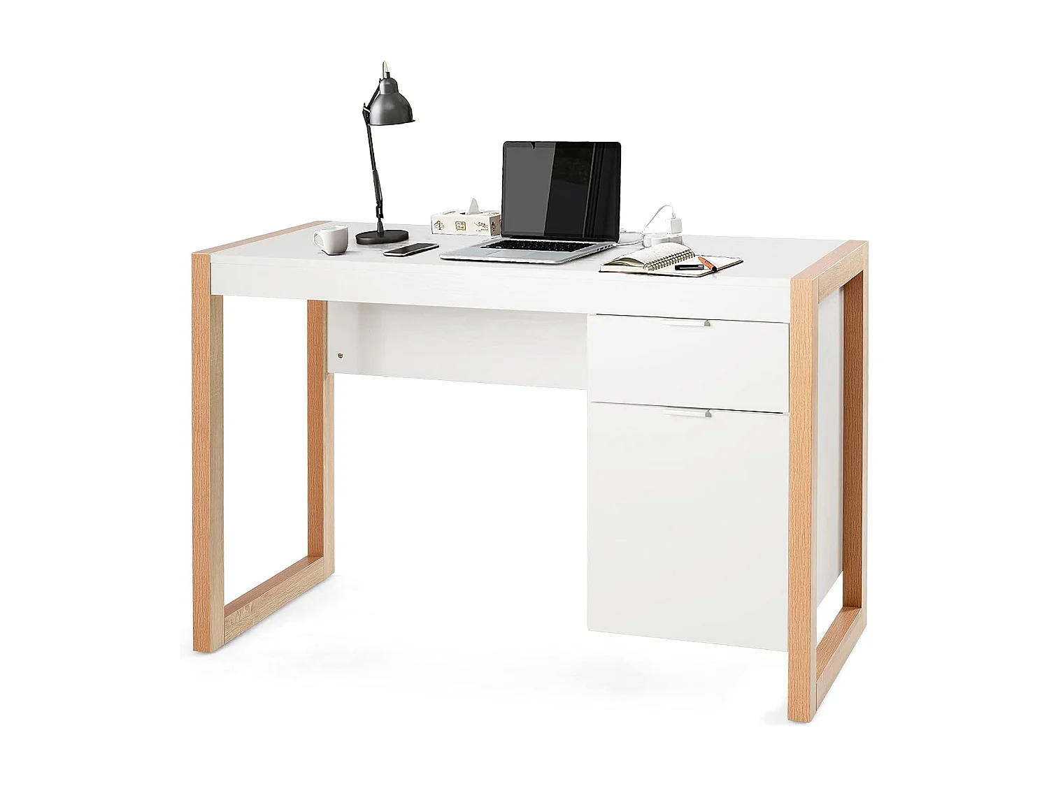 Bureau Informatique Style Moderne 112,5 x 50 x 75 CM, 2 Grands Tiroirs pour Rangements, Table d’Etude pour Chambre de Bureau à Domicile en MDF