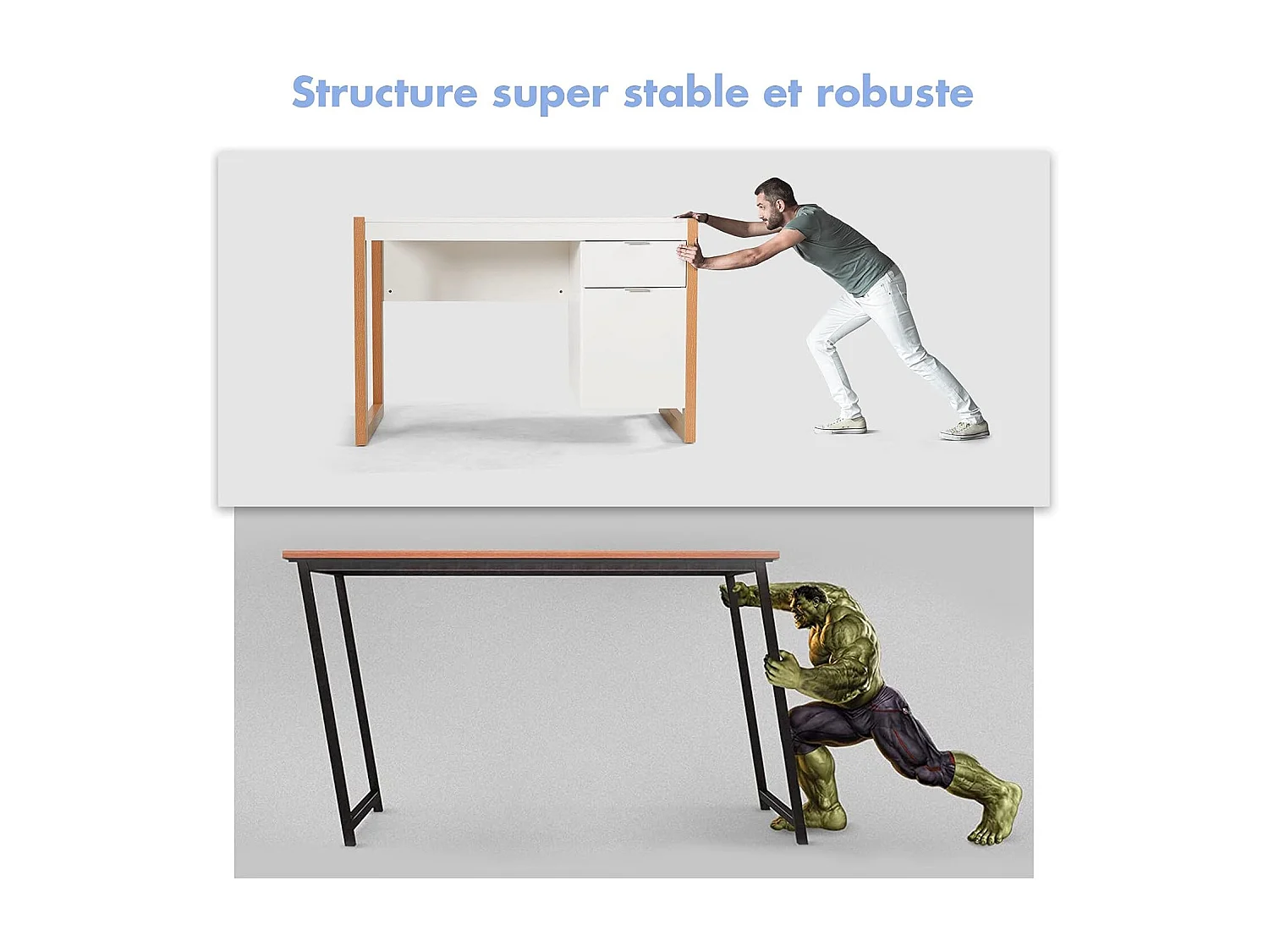 Bureau Informatique Style Moderne 112,5 x 50 x 75 CM, 2 Grands Tiroirs pour Rangements, Table d’Etude pour Chambre de Bureau à Domicile en MDF