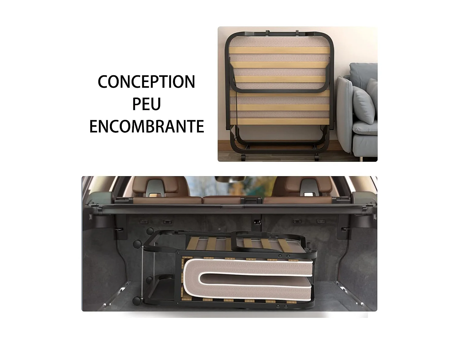 Opvouwbaar bed voor 1 persoon volwassene 200x80CM (gemaakt in Italië), met traagschuimmatras, opvouwbaar bed met 4 wielen en 15 houten lattenbodem