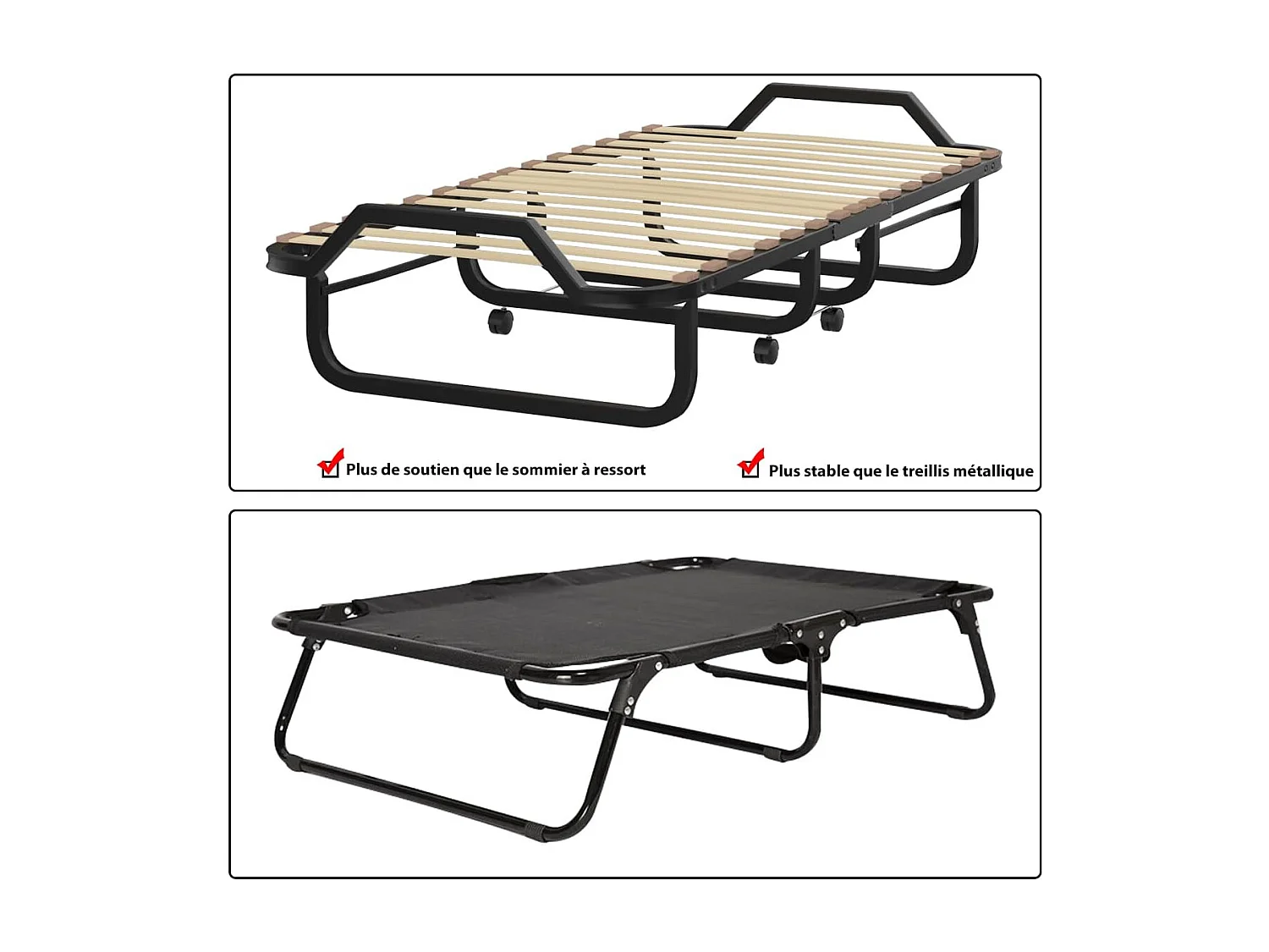 Opvouwbaar bed voor 1 persoon volwassene 200x80CM (gemaakt in Italië), met traagschuimmatras, opvouwbaar bed met 4 wielen en 15 houten lattenbodem