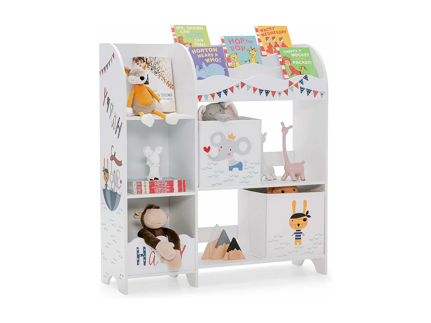 Meuble de Rangement pour Enfant, Thème Océan, Étagère de Rangement pour Jouets et Livres, avec 2 Tiroirs en Tissu(Model 2)