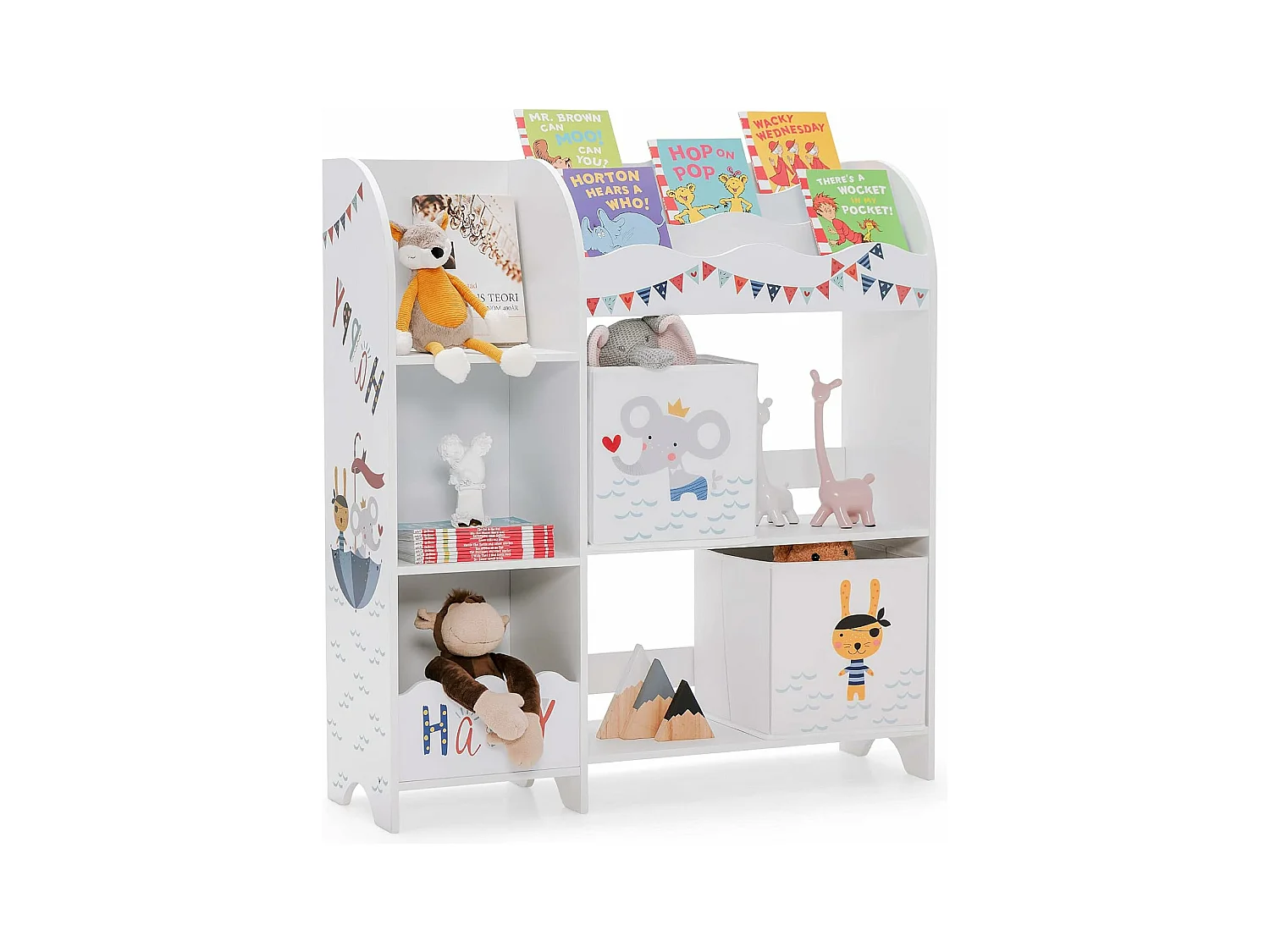 Meuble de Rangement pour Enfant, Thème Océan, Étagère de Rangement pour Jouets et Livres, avec 2 Tiroirs en Tissu(Model 2)