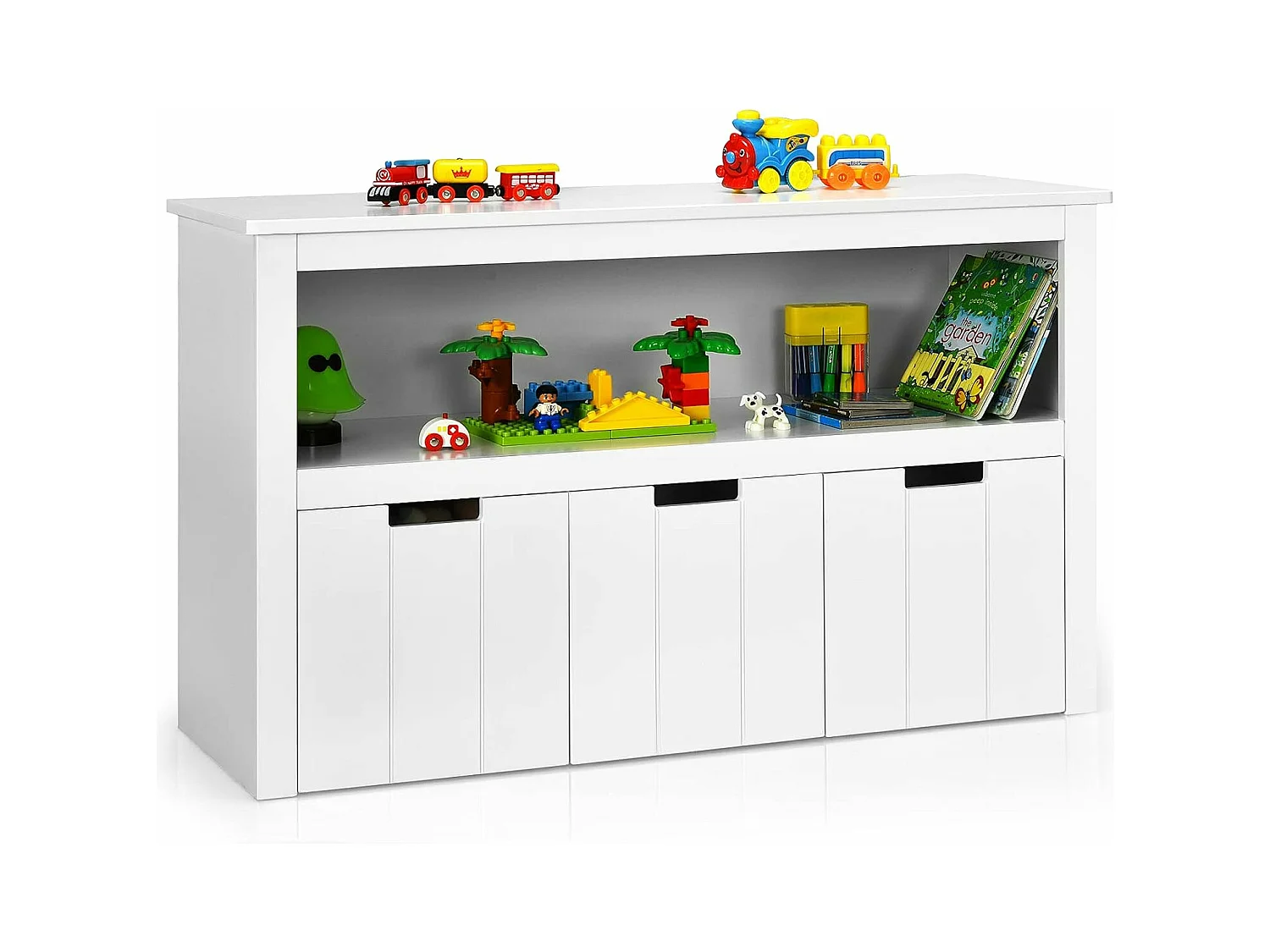 Meuble de Rangement, Armoire de Rangement avec 3 Tiroirs, Compartiments Ouvert et Poignées Incurvées, 101 x 33 x 62CM Blanc