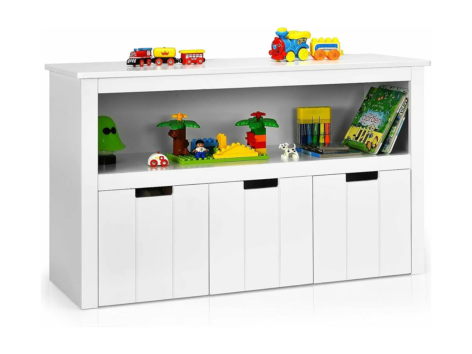 Meuble de Rangement, Armoire de Rangement avec 3 Tiroirs, Compartiments Ouvert et Poignées Incurvées, 101 x 33 x 62CM Blanc