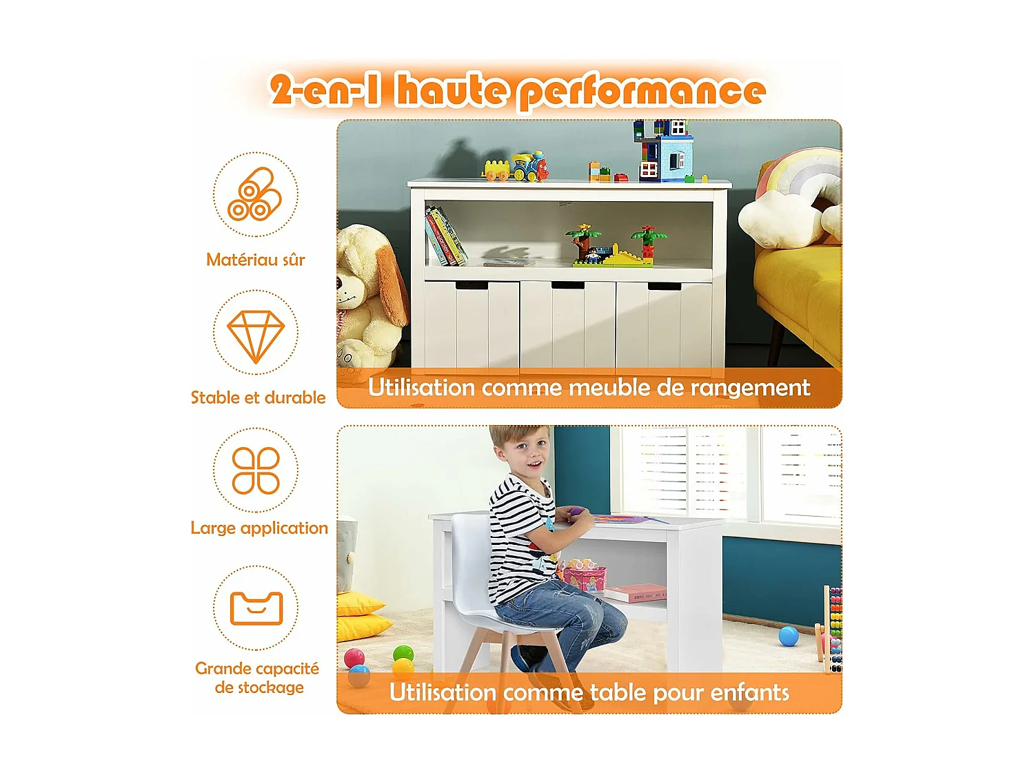 Meuble de Rangement, Armoire de Rangement avec 3 Tiroirs, Compartiments Ouvert et Poignées Incurvées, 101 x 33 x 62CM Blanc