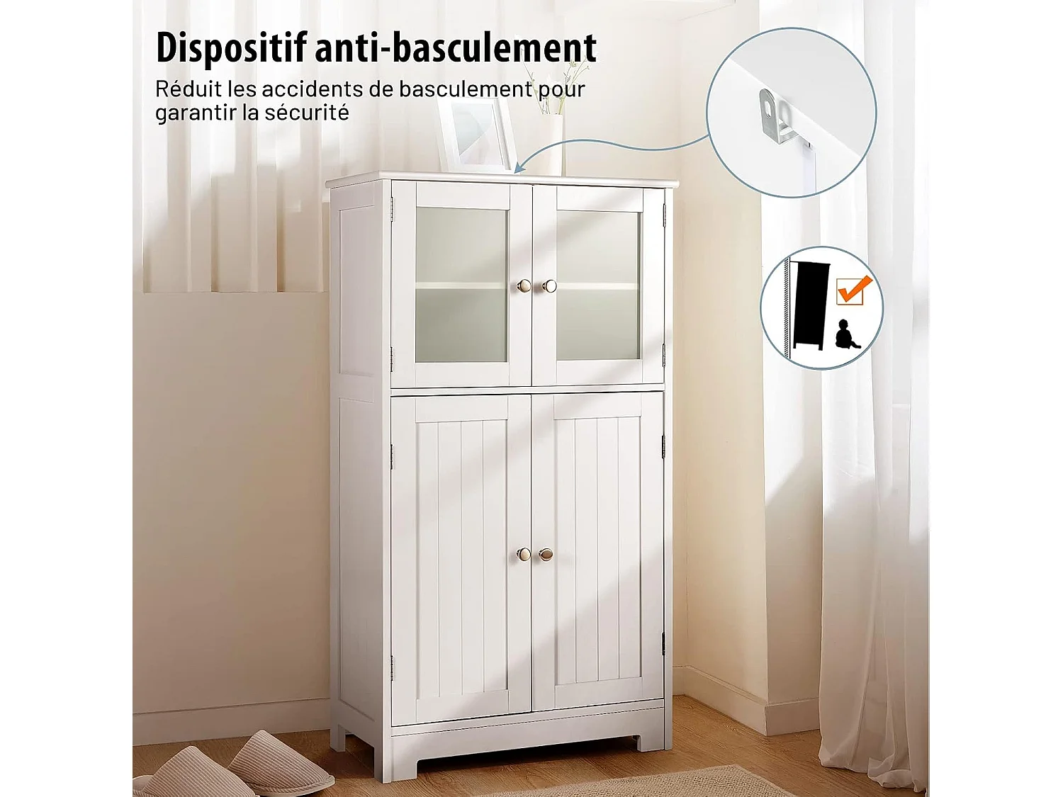 Meuble de Rangement 58 x 30 x 109 CM avec Etagère Réglable Armoire Polyvalent pour Salon,Chambre,Bureau,Cuisine Blanc