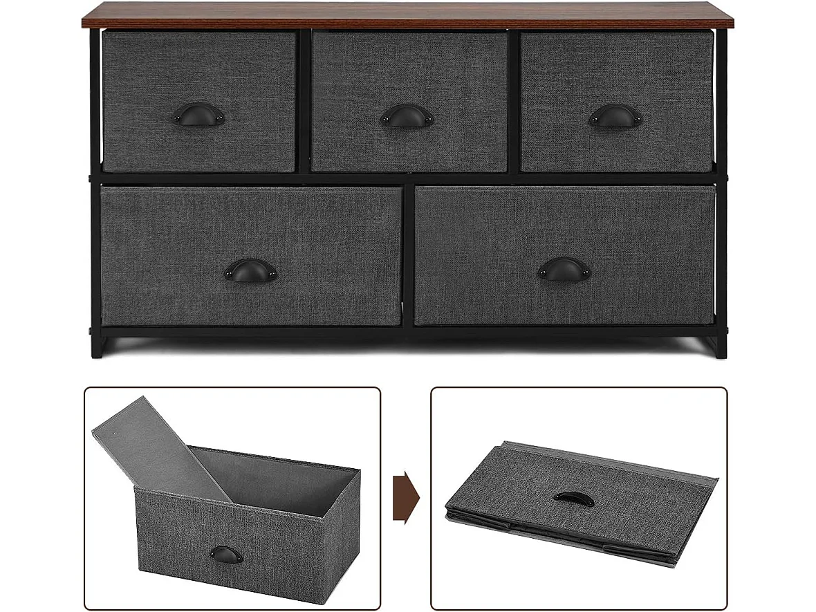 Meuble de Rangement à 5 Tiroirs Amovibles, Cadre Métallique, Boîtes de Rangement en Tissu pour Chambre 100 x 30 x 53,5 cm
