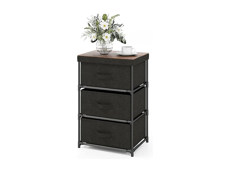Commode 3 Tiroirs en Tissu, Commode Chambre Adulte avec Cadre en Métal, Meuble Tiroir Rangement pour Chambre, Industriel, 20 x 48 x 76 cm(Noir)