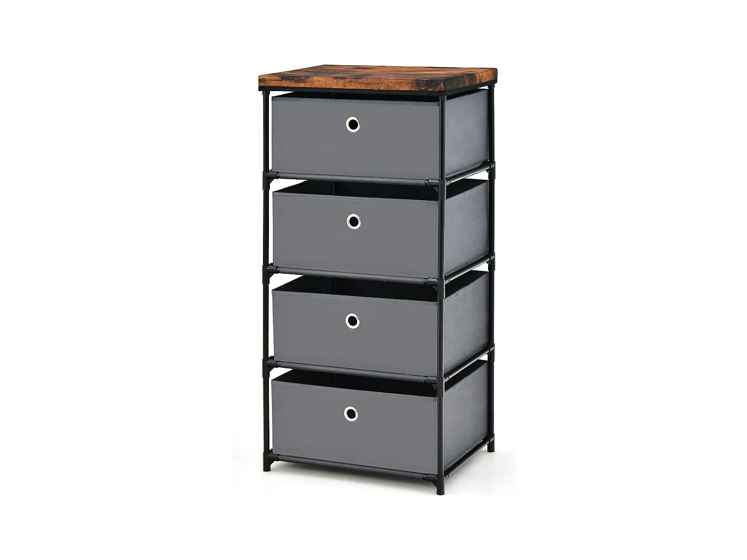 Commode 4 Tiroirs en Tissu, Commode Chambre avec Cadre en Métal et Plateau, Commode Haute pour Chambre Adulte/Enfant, Couloir, Entrée, 42x33,5x84,5cm, Gris