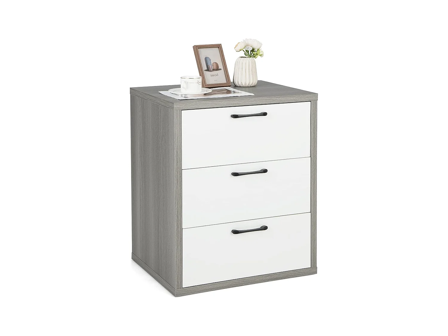 Commode à 3 Tiroirs Coulissants, Caisson de Bureau pour A4/Lettre/Dossiers/Documents, Meuble de Rangement pour Chambre, Salon, 55 x 45 x 66 cm