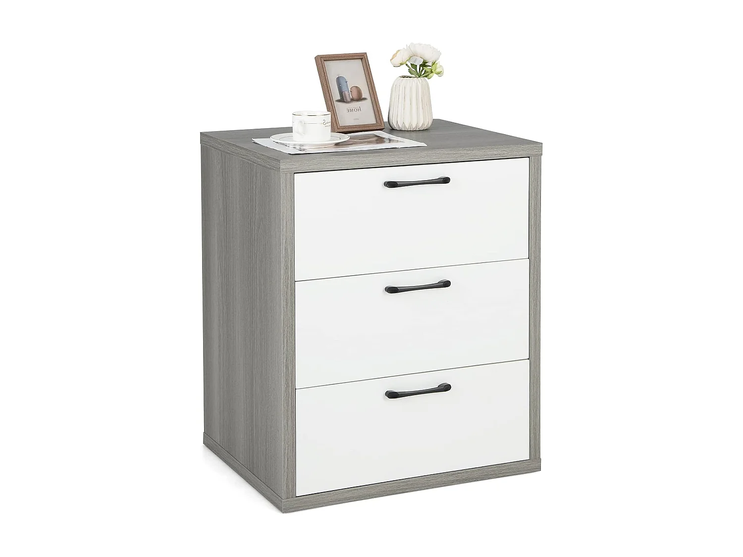 Commode à 3 Tiroirs Coulissants, Caisson de Bureau pour A4/Lettre/Dossiers/Documents, Meuble de Rangement pour Chambre, Salon, 55 x 45 x 66 cm