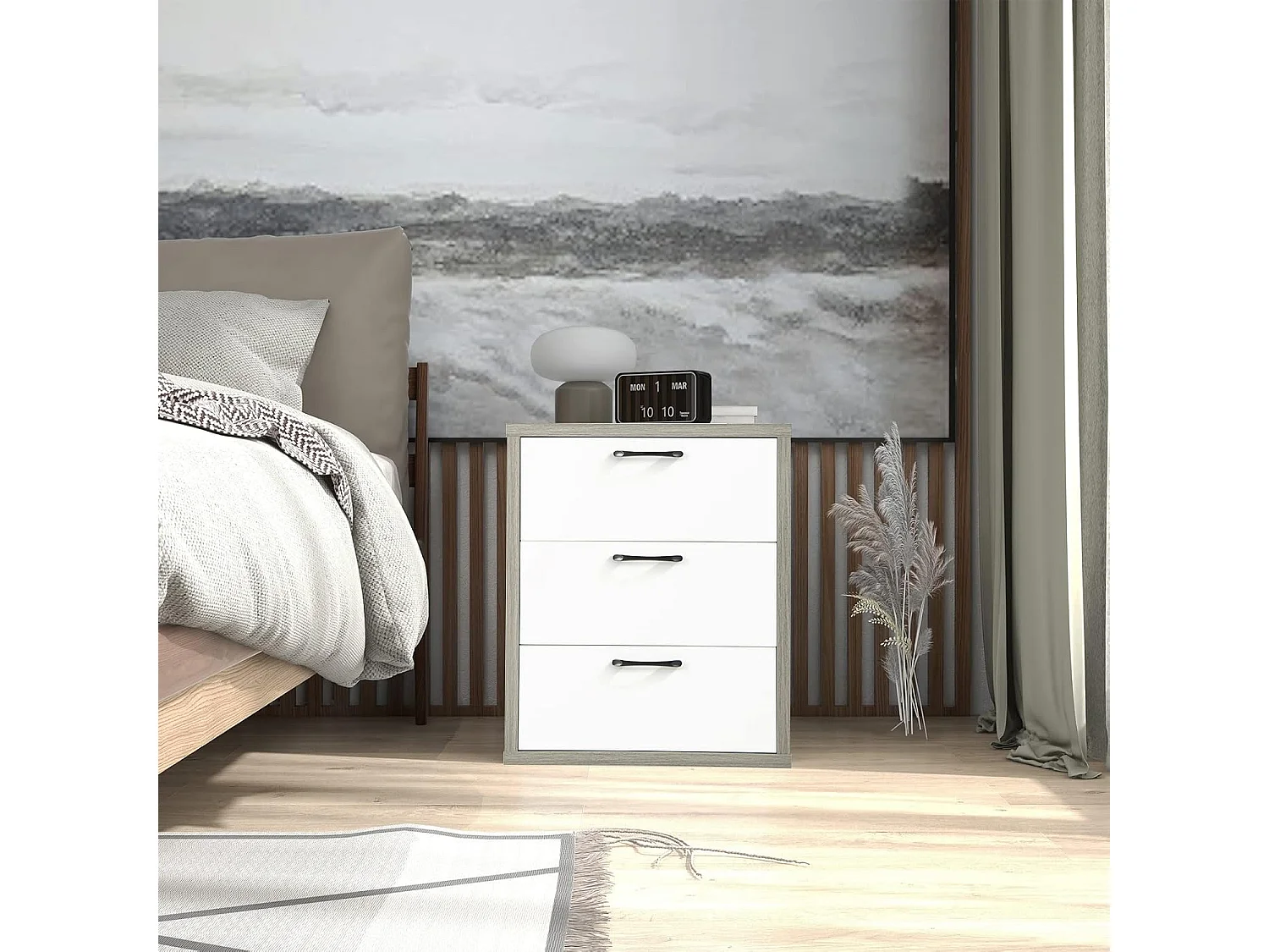 Commode à 3 Tiroirs Coulissants, Caisson de Bureau pour A4/Lettre/Dossiers/Documents, Meuble de Rangement pour Chambre, Salon, 55 x 45 x 66 cm