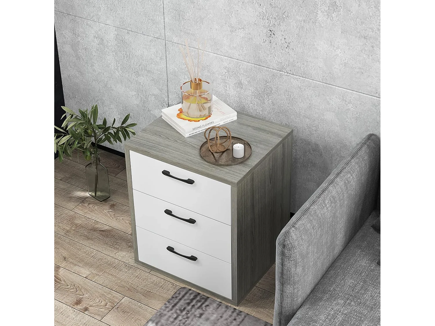 Commode à 3 Tiroirs Coulissants, Caisson de Bureau pour A4/Lettre/Dossiers/Documents, Meuble de Rangement pour Chambre, Salon, 55 x 45 x 66 cm