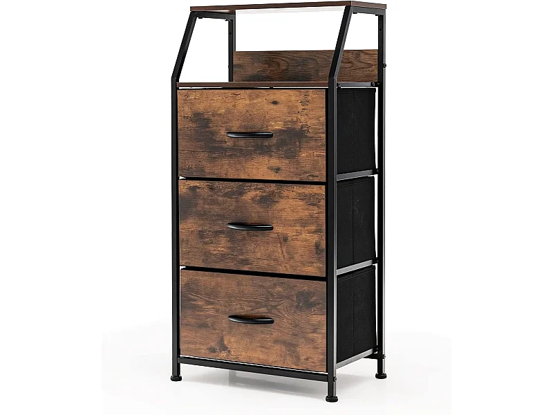 Opbergkast met 3 laden, met bovenste plank en 3 verwijderbare laden, massief stalen frame, voor slaapkamer, woonkamer, kantoor, rustiek bruin