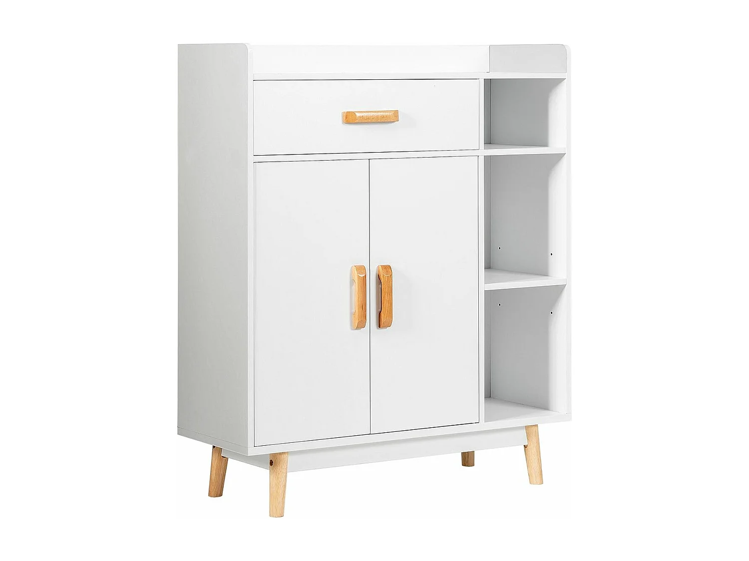 Meuble de Rangement avec 1 Tiroir, 2 Portes, 3 Etagères et 4 Pieds, Armoire à Deux Portes, 3 étagères, Buffet Multifonctionnel, Pieds en Bois