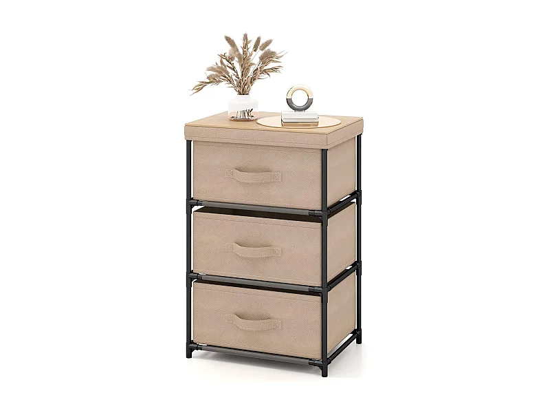 Commode 3 Tiroirs en Tissu, Commode Chambre Adulte avec Cadre en Métal, Meuble Tiroir Rangement pour Chambre, Industriel, 20 x 48 x 76 cm (Café Clair)