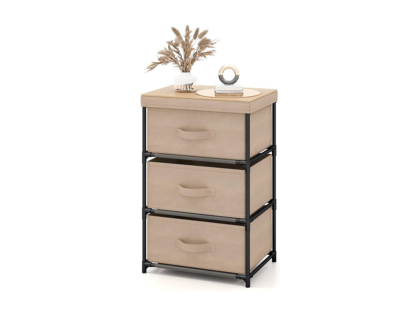 Commode 3 Tiroirs en Tissu, Commode Chambre Adulte avec Cadre en Métal