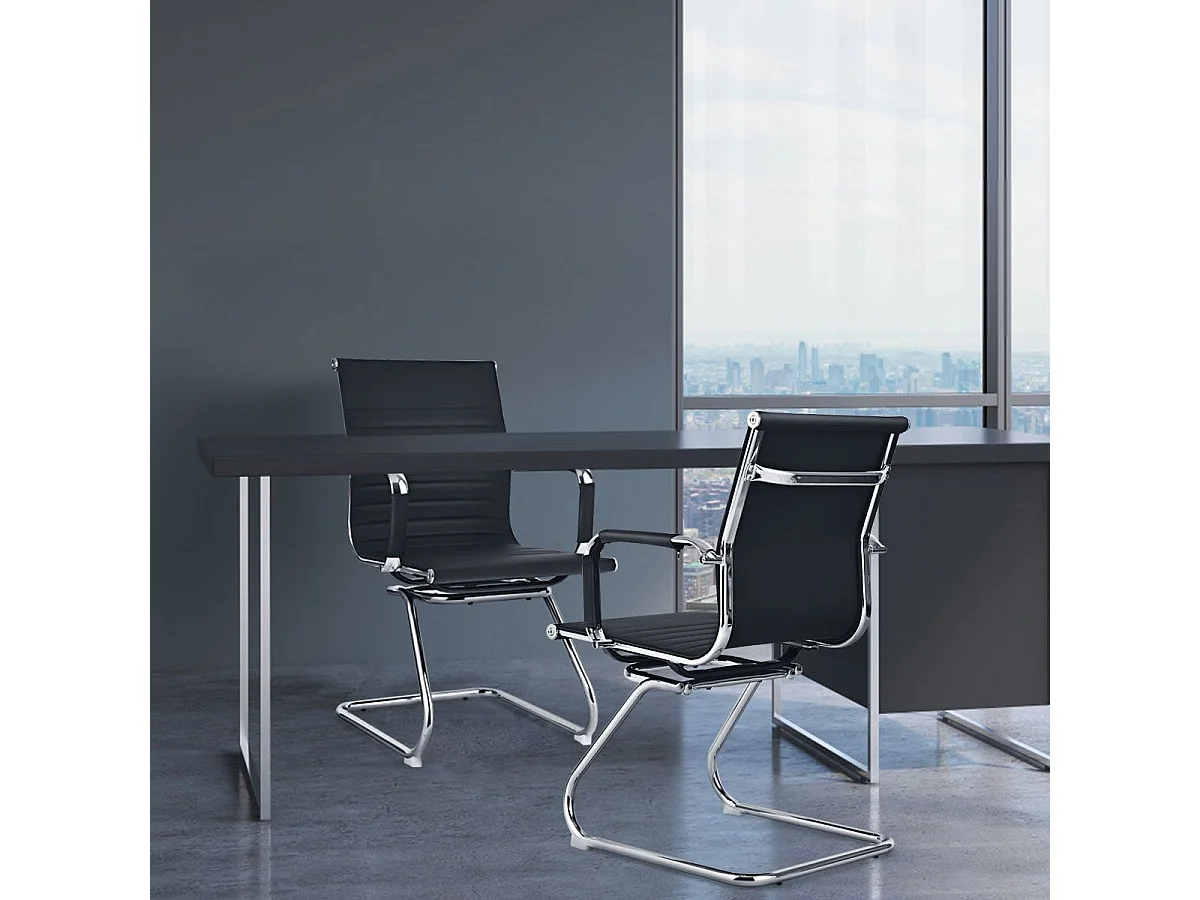 Lot de 2 Chaises de Bureau, Chaises de Conférence, Modernes et Robustes, en Cuir PU avec Base en Z, Chaises de Réception pour Maison, Bureau, Noir