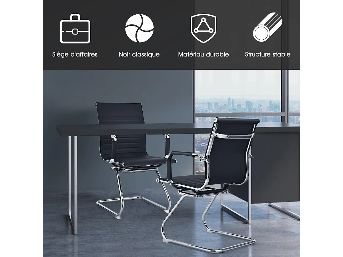 Lot de 2 Chaises de Bureau, Chaises de Conférence, Modernes et Robustes, en Cuir PU avec Base en Z, Chaises de Réception pour Maison, Bureau, Noir