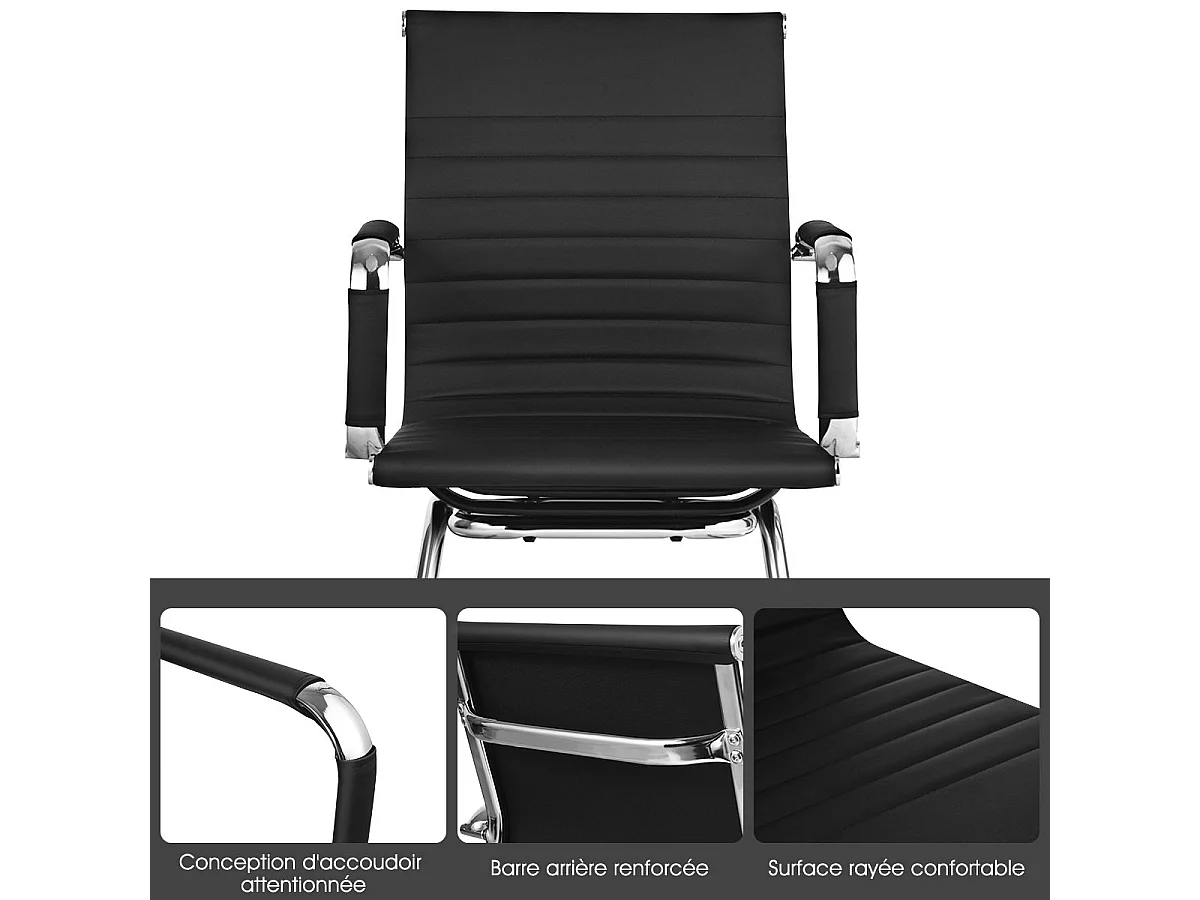 Lot de 2 Chaises de Bureau, Chaises de Conférence, Modernes et Robustes, en Cuir PU avec Base en Z, Chaises de Réception pour Maison, Bureau, Noir