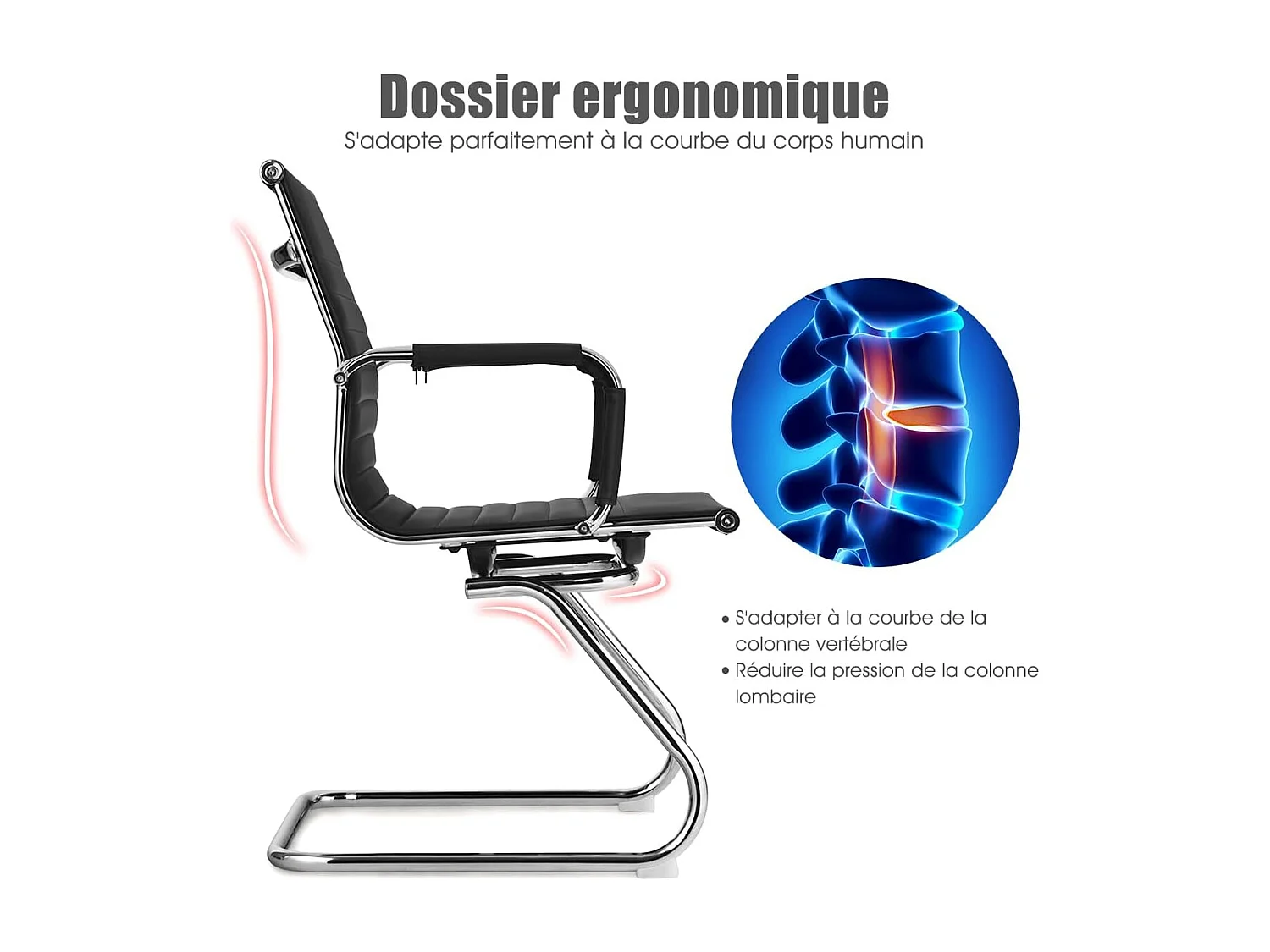 Lot de 2 Chaises de Bureau, Chaises de Conférence, Modernes et Robustes, en Cuir PU avec Base en Z, Chaises de Réception pour Maison, Bureau, Noir