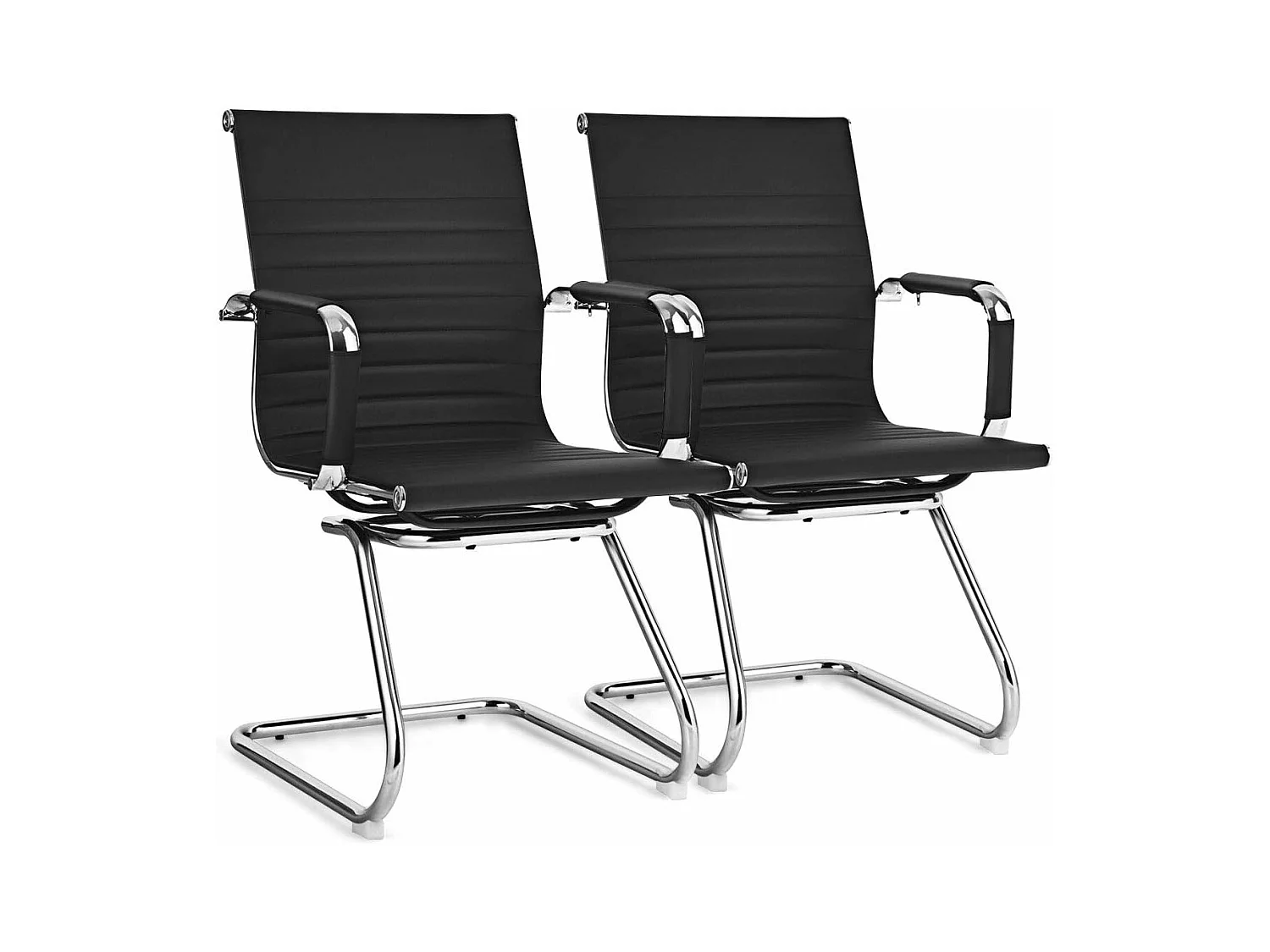 Lot de 2 Chaises de Bureau, Chaises de Conférence, Modernes et Robustes, en Cuir PU avec Base en Z, Chaises de Réception pour Maison, Bureau, Noir