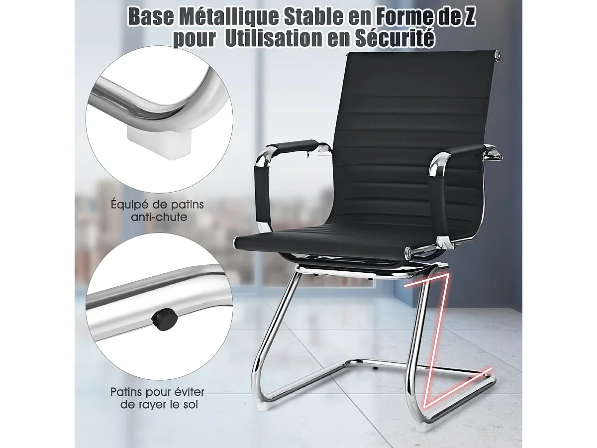 Lot de 2 Chaises de Bureau, Chaises de Conférence, Modernes et Robustes, en Cuir PU avec Base en Z, Chaises de Réception pour Maison, Bureau, Noir