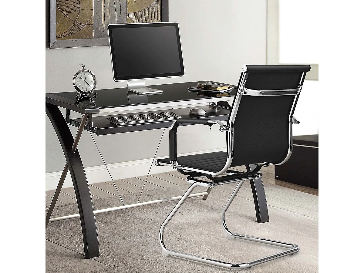 Lot de 2 Chaises de Bureau, Chaises de Conférence, Modernes et Robustes, en Cuir PU avec Base en Z, Chaises de Réception pour Maison, Bureau, Noir