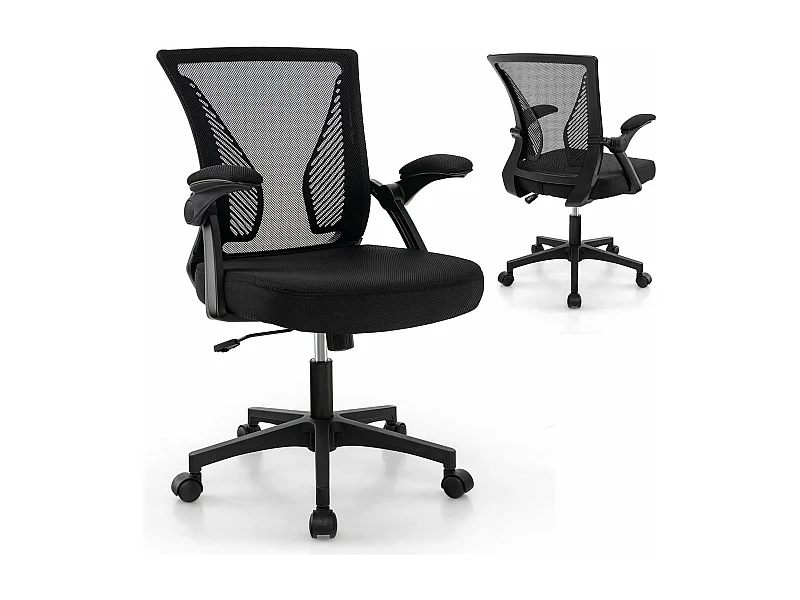 Chaises de Bureau Ergonomique, Chaises de Conférence Pivotante Réglable en Maille avec Accoudoirs Rabattables, Dossier à Bascule à 30°, Noir