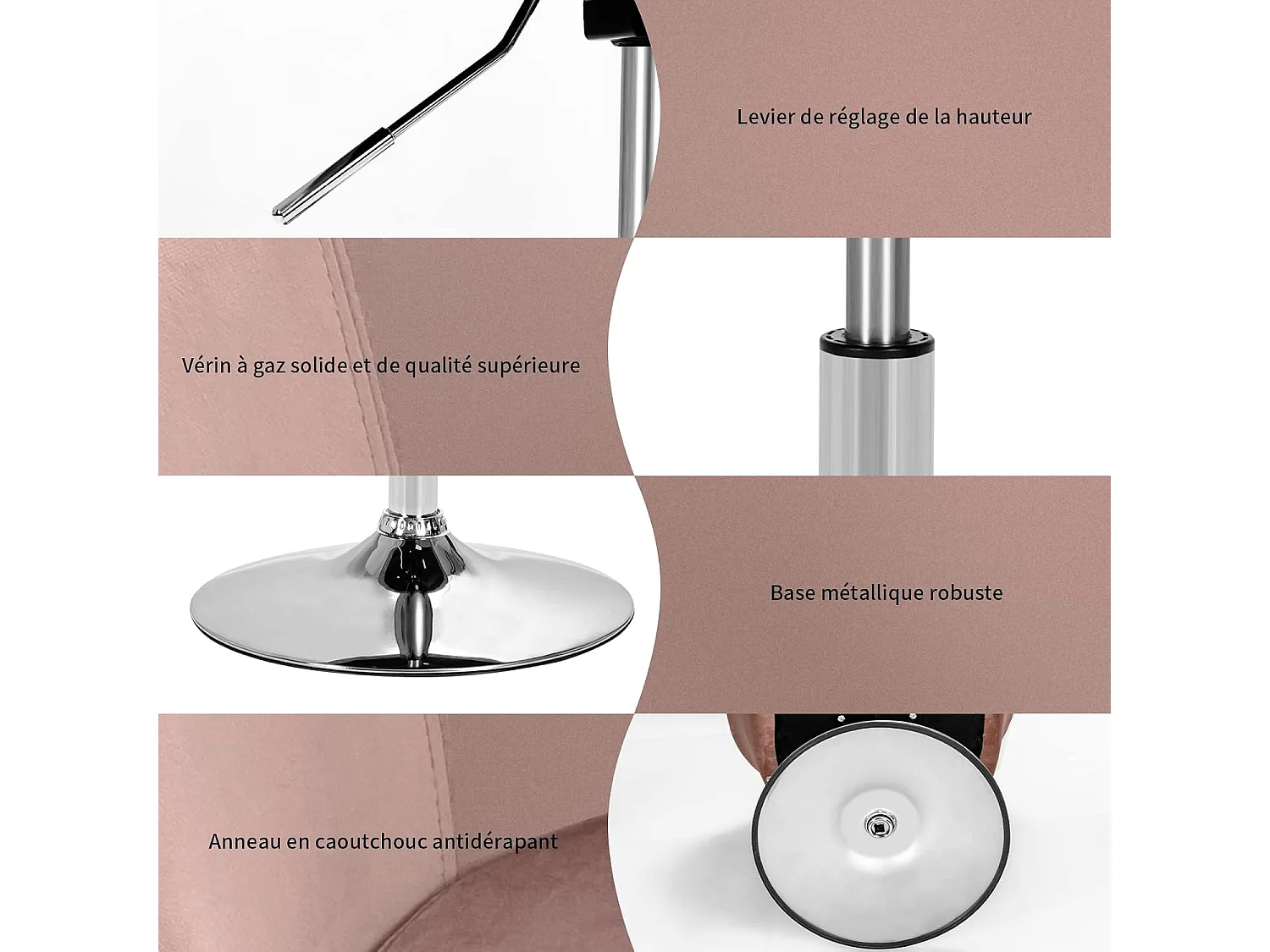 Fluwelen draaistoel, in hoogte verstelbare bureaustoel, verzinkt basisgewicht 125 kg roze