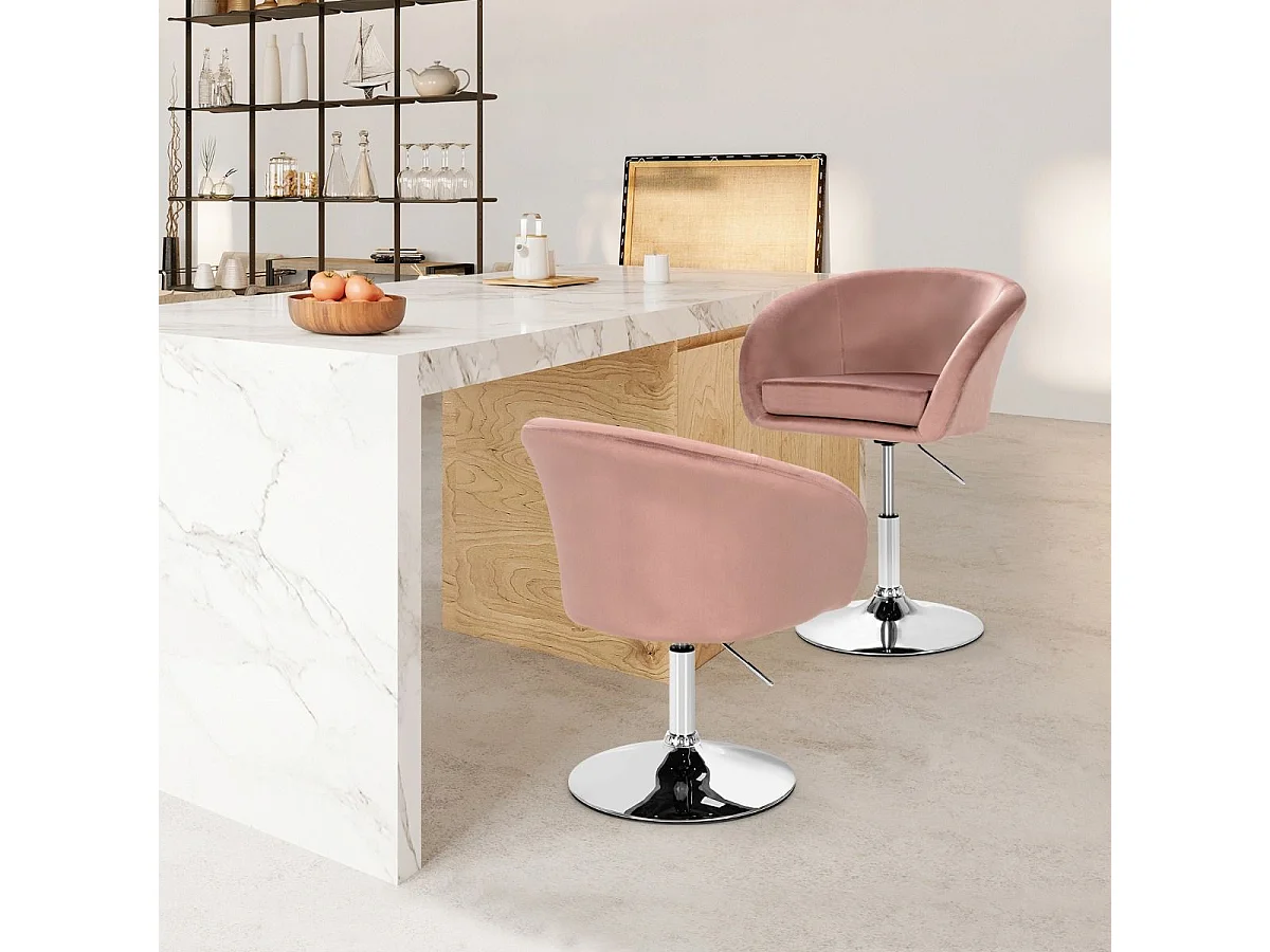 Chaise Pivotante en Velours, Fauteuil de Bureau réglable en Hauteur, Base Galvanisée Charge 125kg Rose