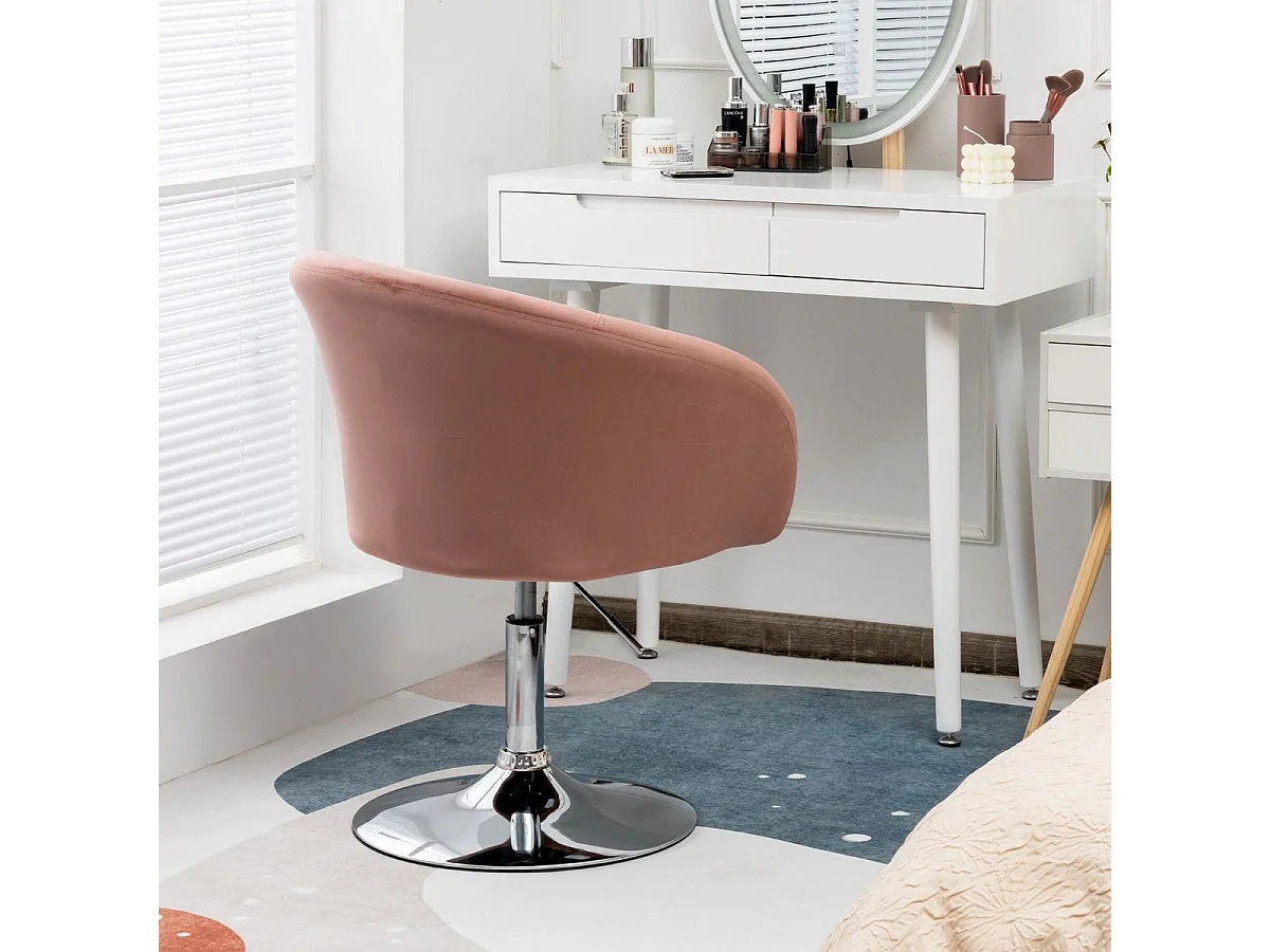 Chaise Pivotante en Velours, Fauteuil de Bureau réglable en Hauteur, Base Galvanisée Charge 125kg Rose