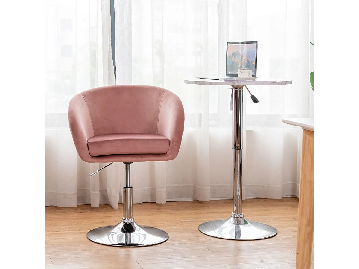 Chaise Pivotante en Velours, Fauteuil de Bureau réglable en Hauteur, Base Galvanisée Charge 125kg Rose