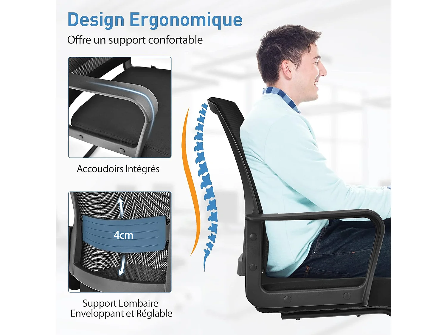 Chaise de Conférence Lot de 2, Chaise Ergonomique en Maille à Dossier Moyen avec Siège Rembourré, Charge Max 136 kg