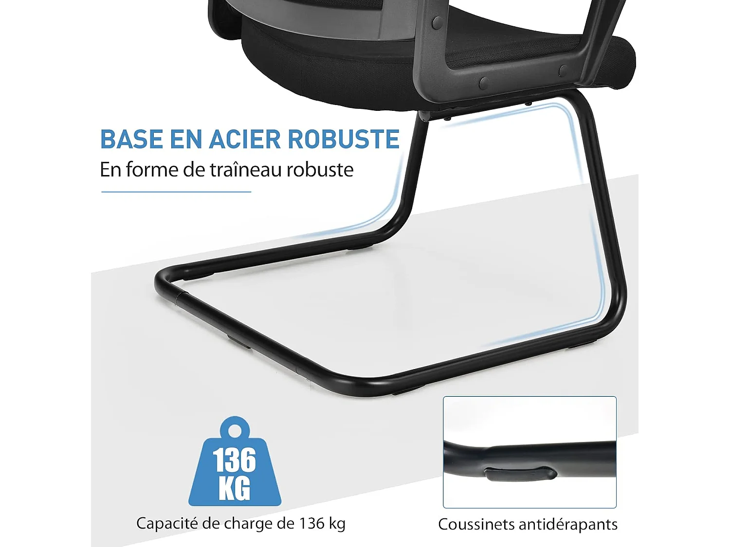 Chaise de Conférence Lot de 2, Chaise Ergonomique en Maille à Dossier Moyen avec Siège Rembourré, Charge Max 136 kg