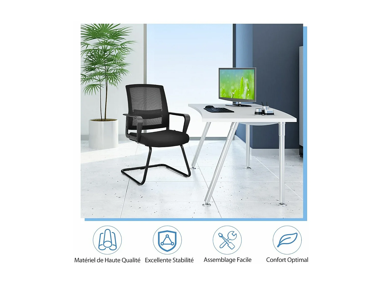 Chaise de Conférence Lot de 2, Chaise Ergonomique en Maille à Dossier Moyen avec Siège Rembourré, Charge Max 136 kg