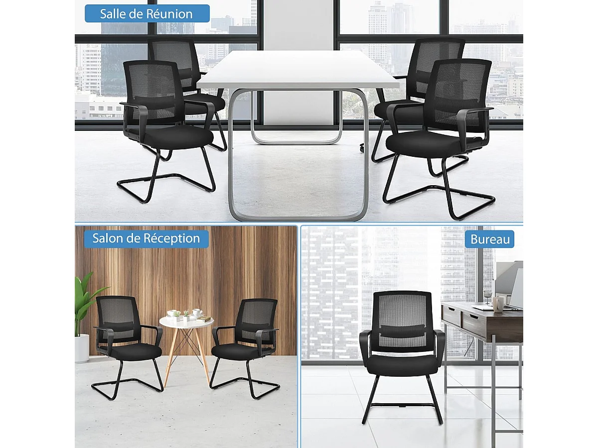 Chaise de Conférence Lot de 2, Chaise Ergonomique en Maille à Dossier Moyen avec Siège Rembourré, Charge Max 136 kg