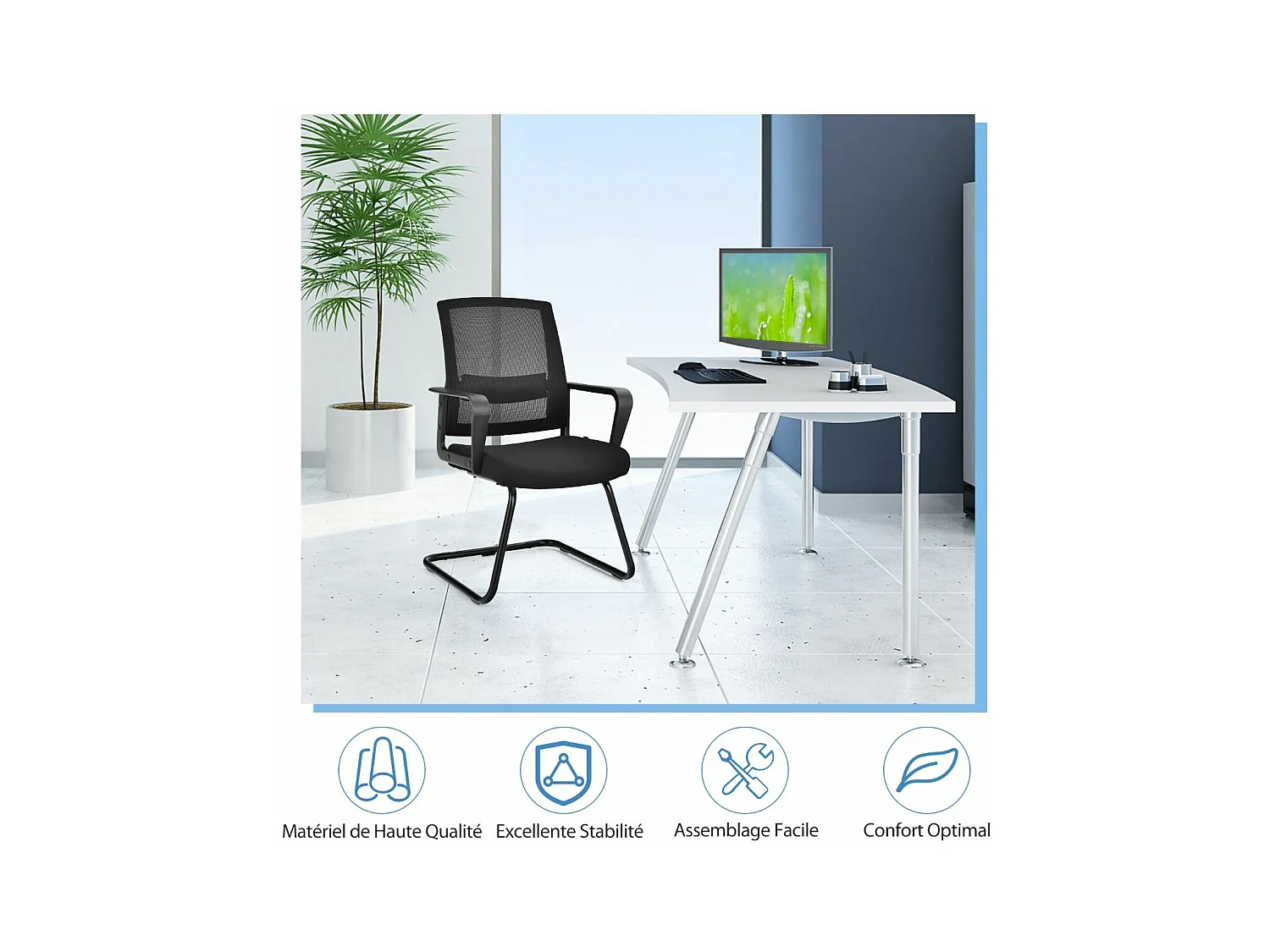 Conferentie stoel set van 2, ergonomische mid-back mesh stoel met gewatteerde zitting, max. belasting 136 kg