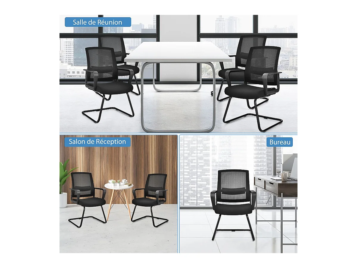 Conferentie stoel set van 2, ergonomische mid-back mesh stoel met gewatteerde zitting, max. belasting 136 kg