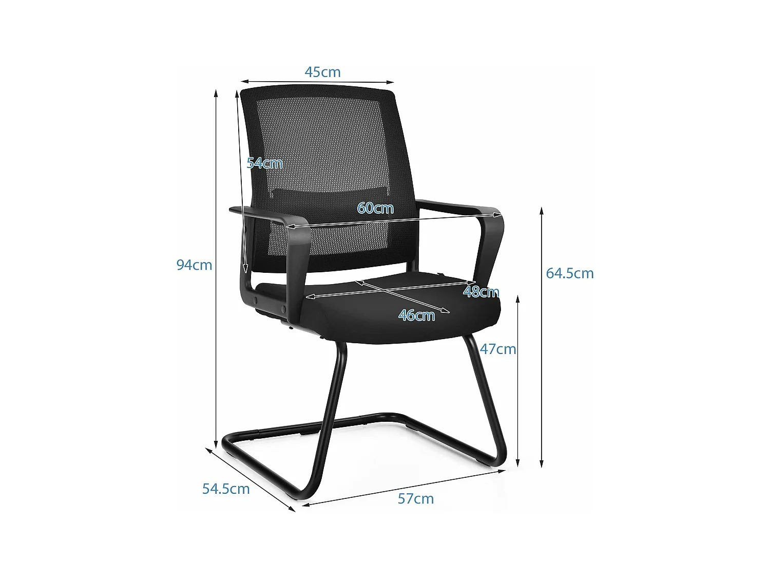 Conferentie stoel set van 2, ergonomische mid-back mesh stoel met gewatteerde zitting, max. belasting 136 kg