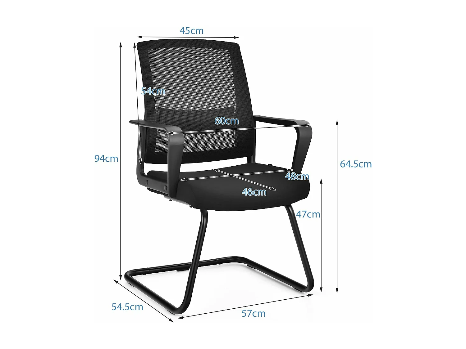 Chaise de Conférence Lot de 2, Chaise Ergonomique en Maille à Dossier Moyen avec Siège Rembourré, Charge Max 136 kg