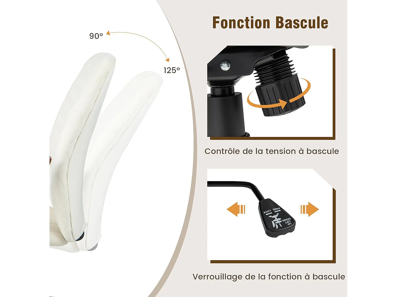 Fluwelen bureaustoel met wielen, verstelbare draaistoel, elegante vintage stijl, armleuningen van rubberhout (beige)