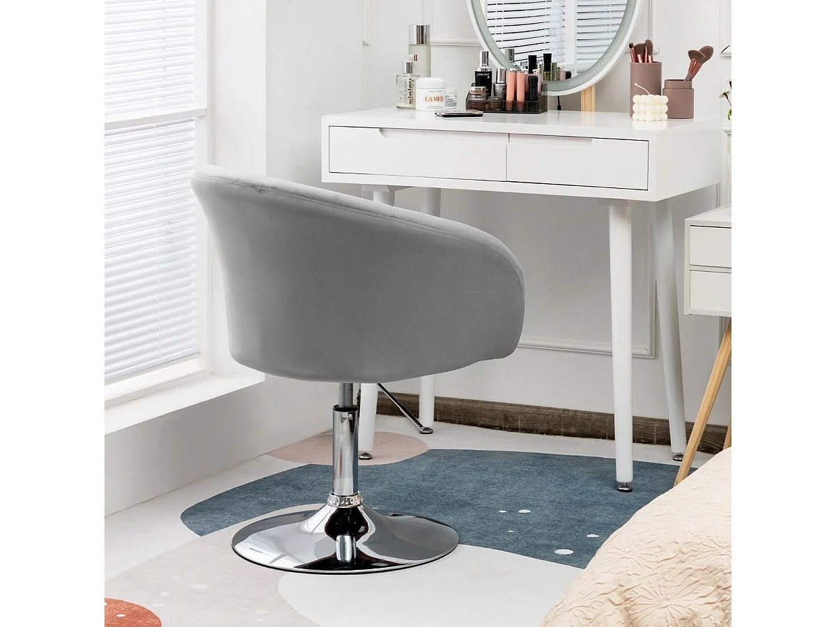 Chaise Pivotante en Velours, Fauteuil de Bureau réglable en Hauteur, Base Galvanisée Charge 125kg Gris