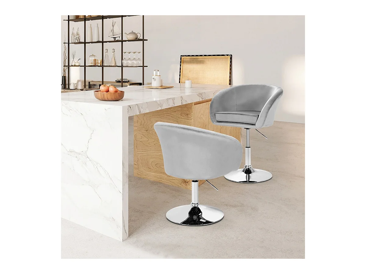 Fluwelen draaistoel, in hoogte verstelbare bureaustoel, gegalvaniseerde basis, belastbaar tot 125 kg, grijs